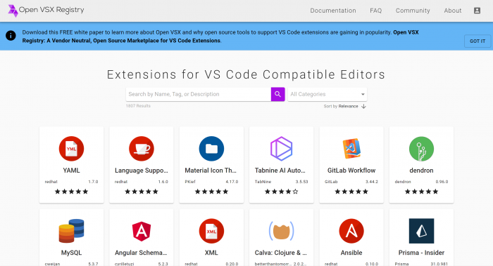 Die Open VSX Registry (Bild: Kristof Zerbe)